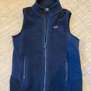 Vineyard Vines Boys Navy Blue Fleece Vest with Zipper Pockets